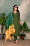 New Trading Chanderi Cotton Embroidered Work Kurti, Pant, and Dupatta Set