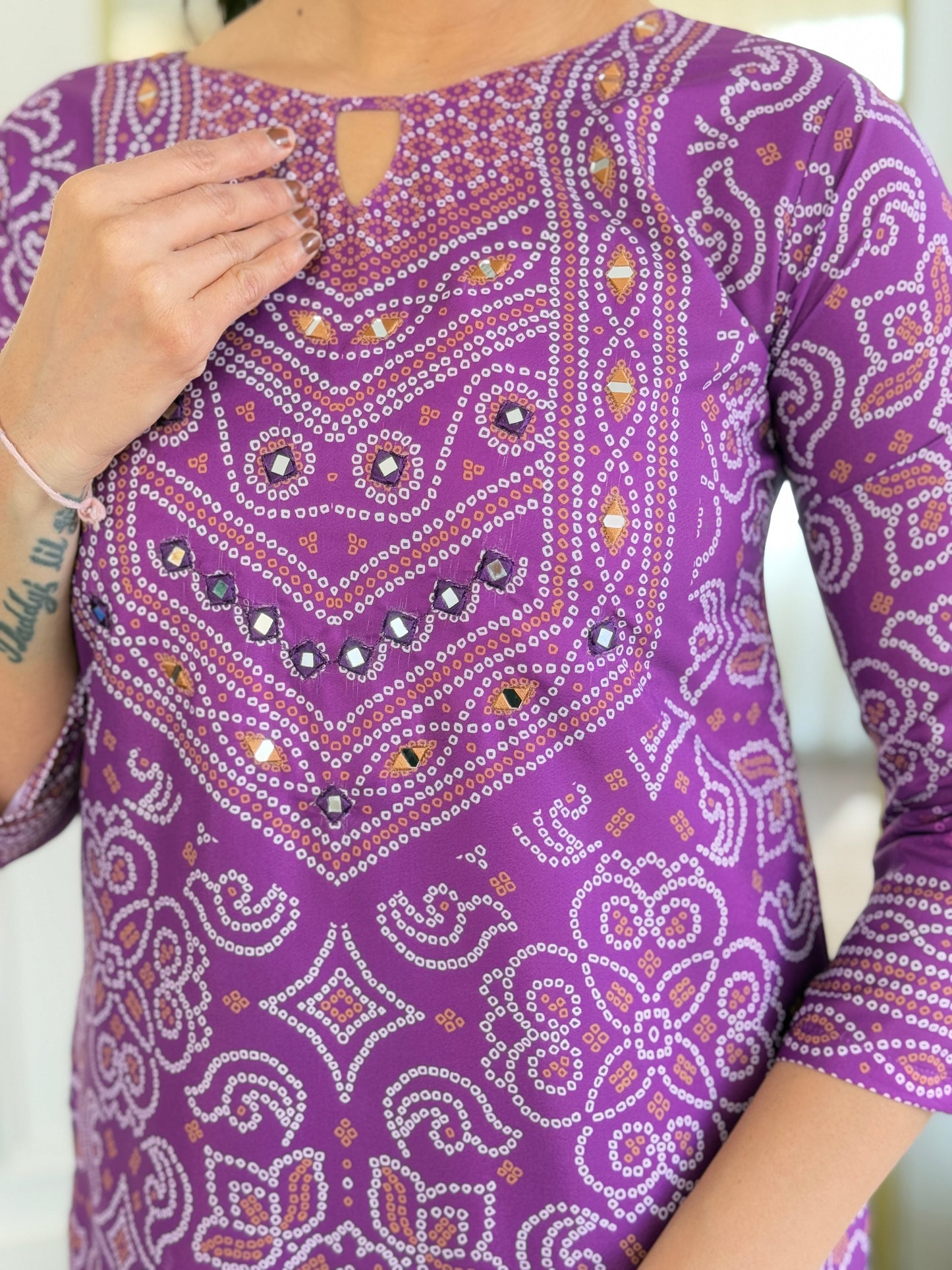 VIVATRA Women's French Crepe Mirrored Work A-Line Kurta with Viscose Gadhval Pant And Chinon Dupatta Sets