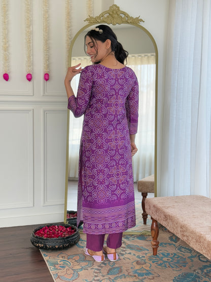 VIVATRA Women's French Crepe Mirrored Work A-Line Kurta with Viscose Gadhval Pant And Chinon Dupatta Sets