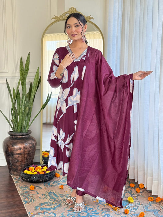 Stylist Embroidered Kurti With Trouser and Embroidered work boarder dupatta set.