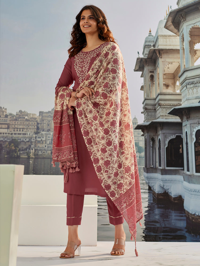 WOMEN EMBRODERIED CHANDERI KURTI WITH PANT AND DUPATTA NEW DESIGN WOMENS KURTIS IN CHANDERI FABRIC | SILK KURTIS | WOMEN KURTIS | KURTIS FOR WOMEN | PRINTED KURTIS | PRINTED RAYON KURTI