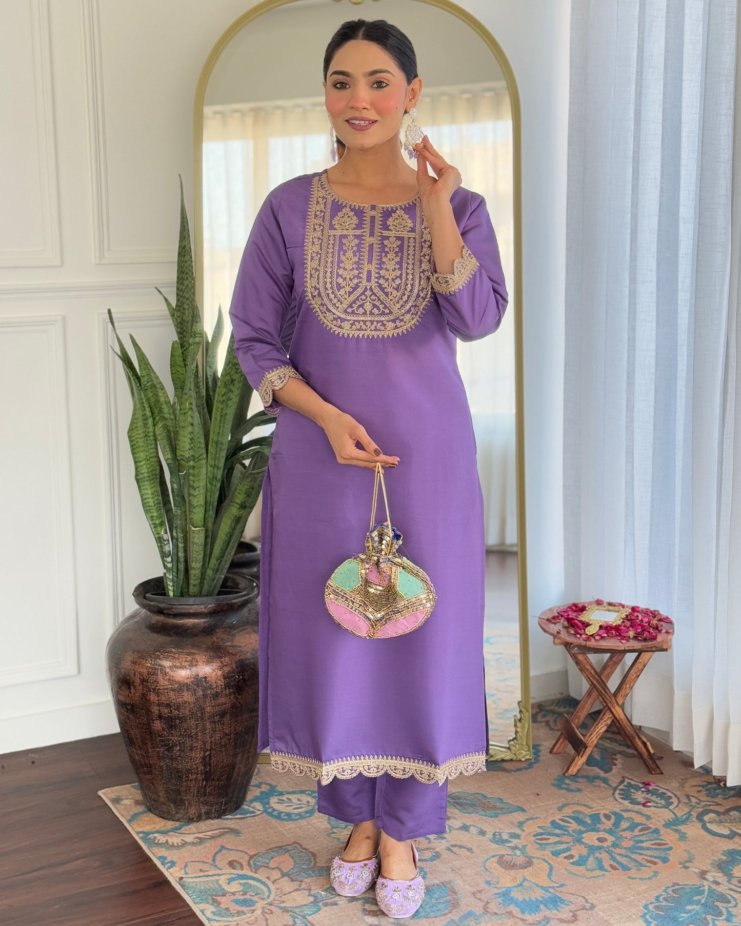 Loyenza Women's Viscose Staight Kurti Set with Jacquard Printed Dupatta