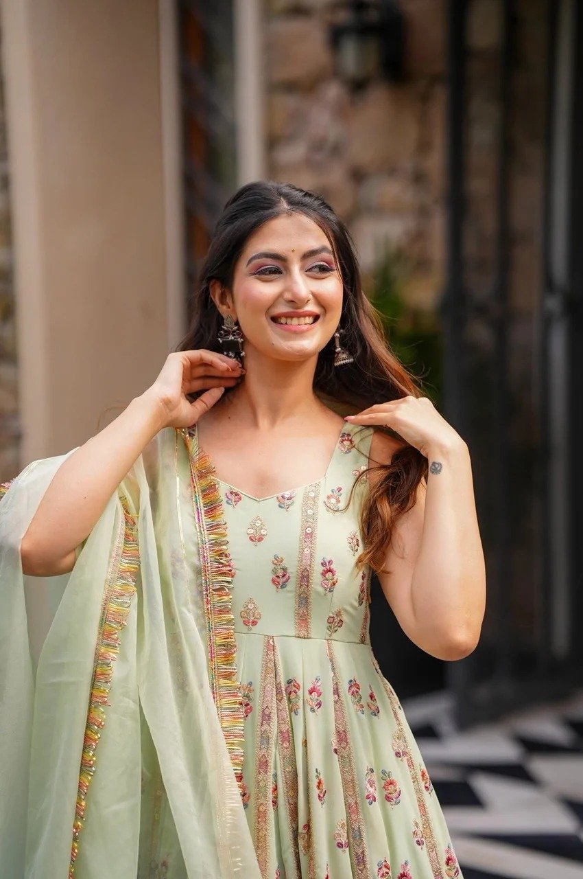 Designer Embroidered Georgette Gown - Image 2