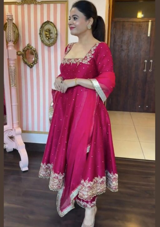 Royal Pink Vichitra Silk Suit Set