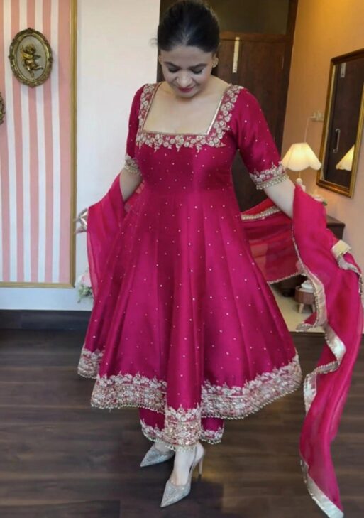 Royal Pink Vichitra Silk Suit Set