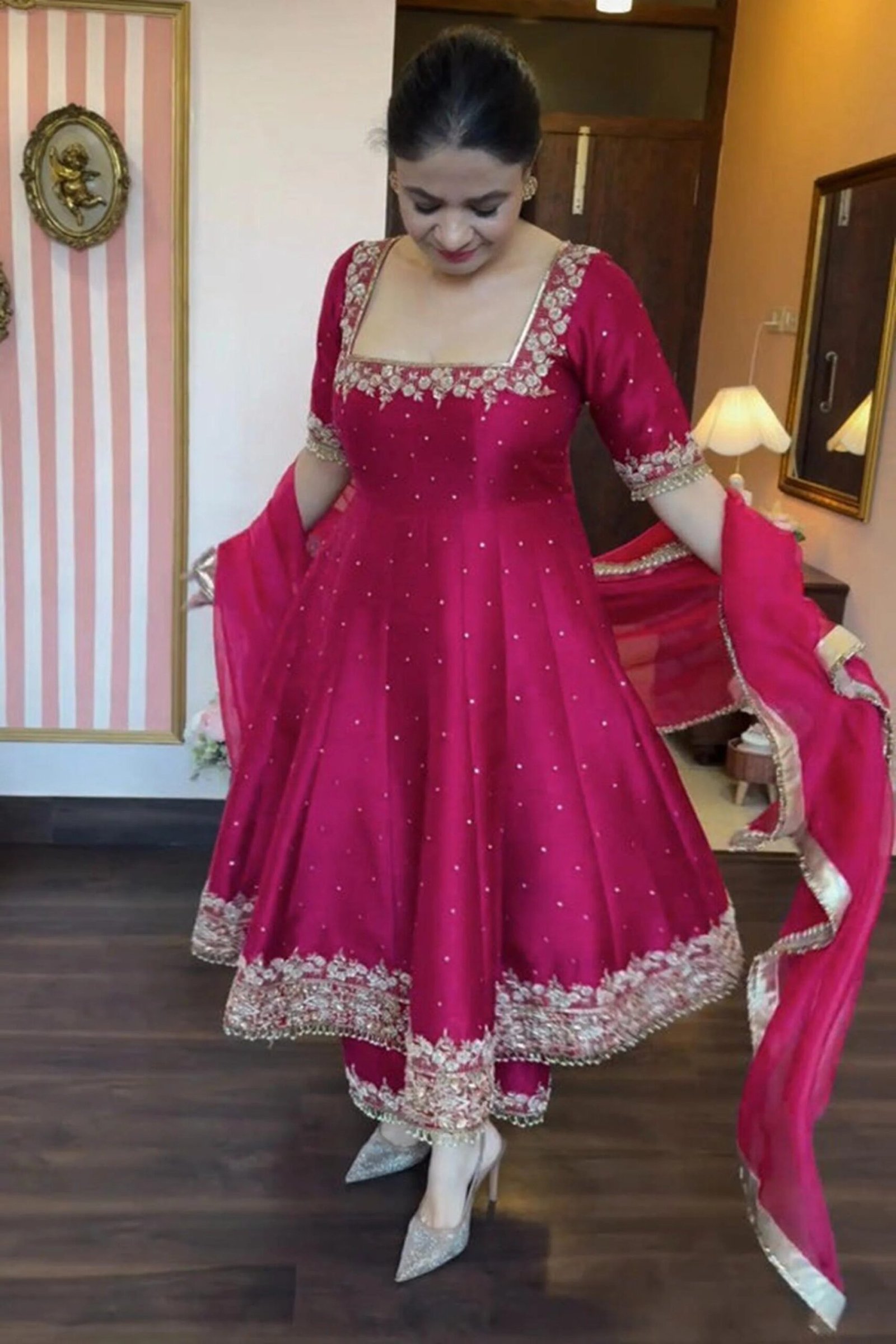 Royal Pink Vichitra Silk Suit Set