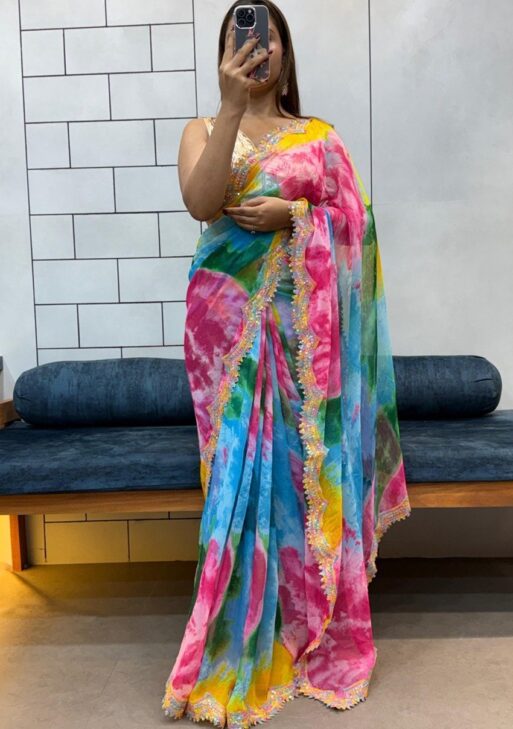 Celebrity Style Sybori Print Soft Saree by DhingliMatching