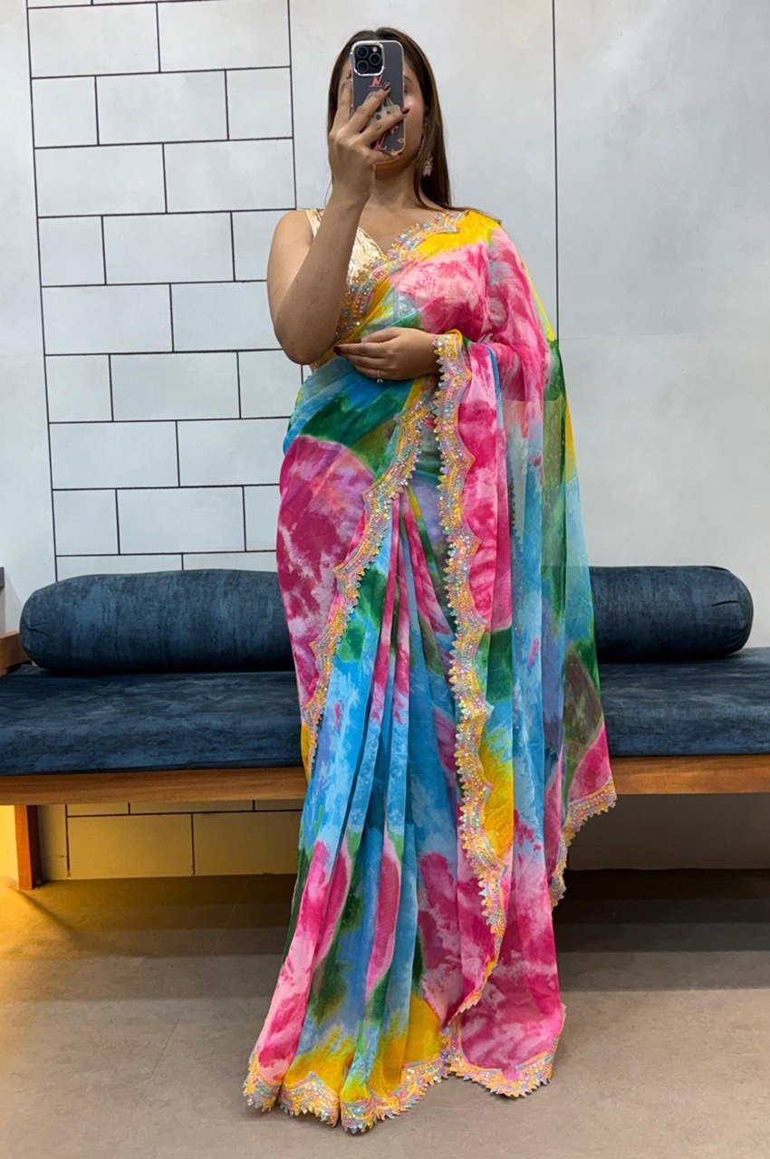 Celebrity Style Sybori Print Soft Saree by DhingliMatching