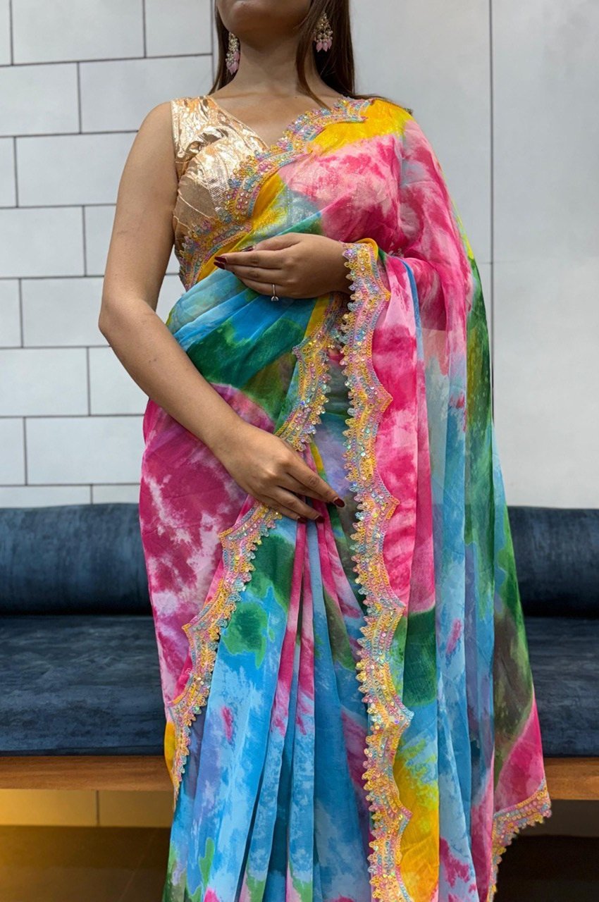 Celebrity Style Sybori Print Soft Saree by DhingliMatching