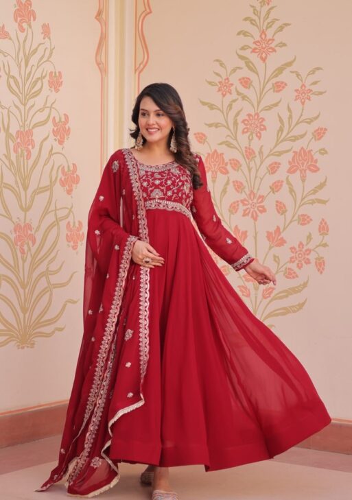 Red Embroidered Designer Gown