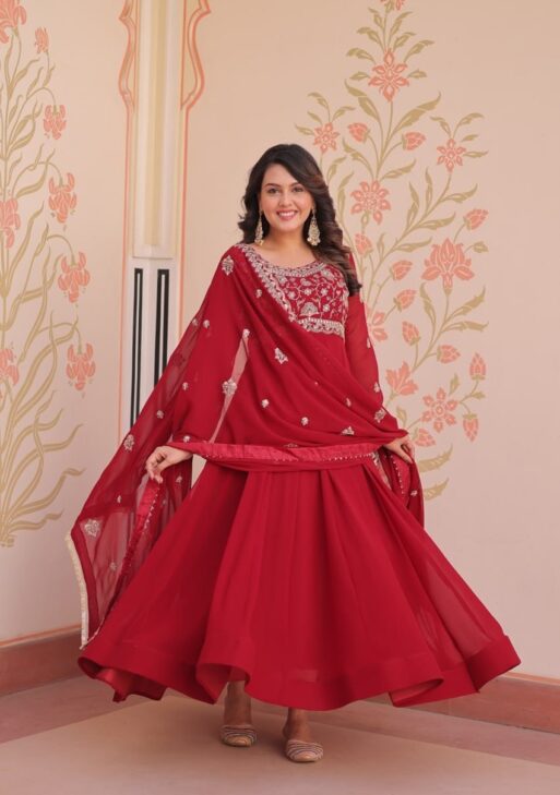 Red Embroidered Designer Gown