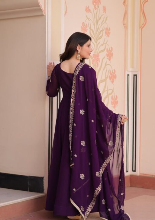 Purple Embroidered Designer Gown