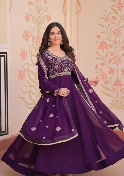 Purple Embroidered Designer Gown